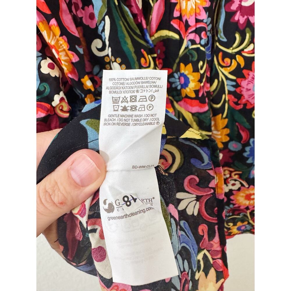 Boden Floral Smocked Cotton Mini Dress Long Sleeve Black Boho Size 12 - Picture 7 of 7